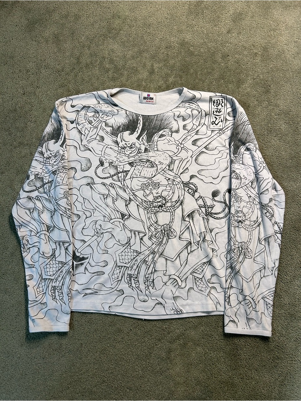 Vintage 90s Ed Hardy Style AOP Tattoo Japan dragon Print Long Sleeve XL Y2K